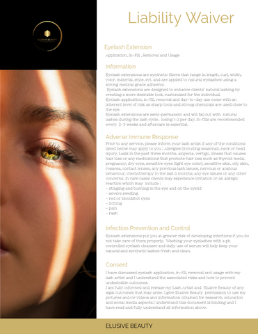 Liability waiver for eyelash extensions