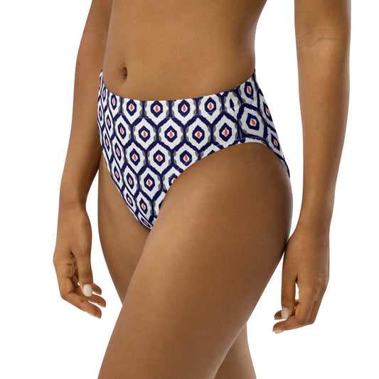 Ikat Print High Waist Bikini Bottoms with Recycled Polyester Green