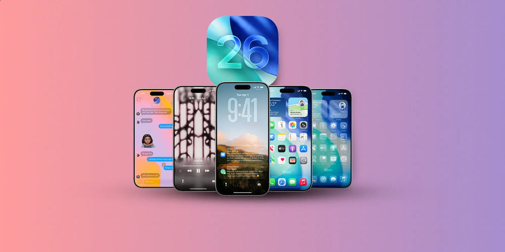 Series of iPhone lock screens displaying iOS 16 MagSafe battery level transparency widget on pastel gradient background