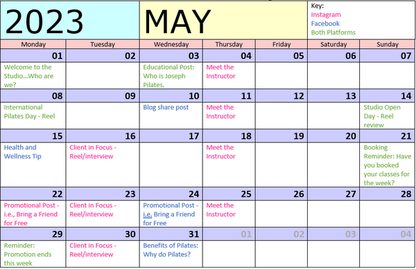 Social Media Content Calendar Example