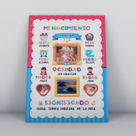 M&G PRINT Cuadros personalizados recien nacidos - Lienzo natalicio con  fotos y datos de nacimiento bebes. (30x40 CM, Búho)