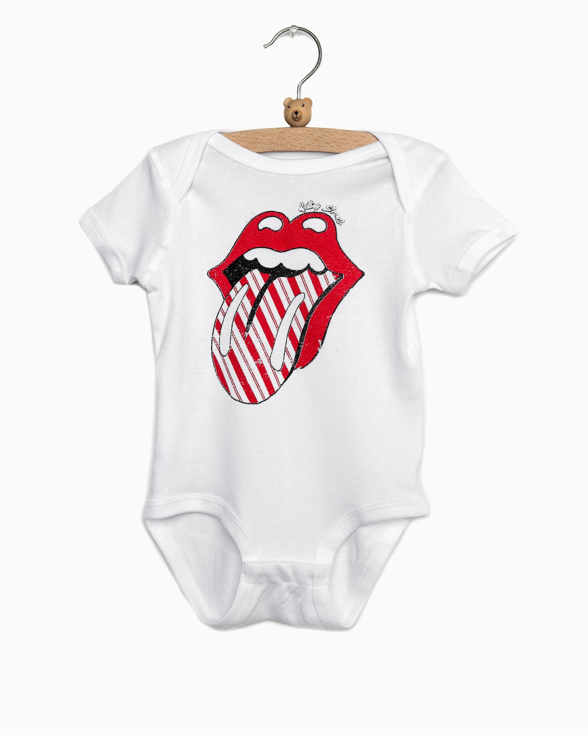 Children S Rolling Stones Candy Cane Lick White Onesie Shoplivylu