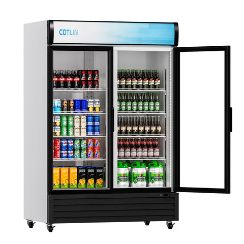 COTLIN 53" 45 Cu.Ft. LED Dual-pane Glass Door ‎Coated Steel Upright Display Beverage Cooler WX-49DR