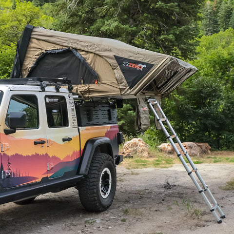 23Zero Armadillo mounted roof top tent with ladder