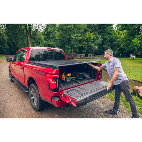 Extang Trifecta Signature 2.0 F-150 soft folding Bed Cover with opened tailgate for cargo view