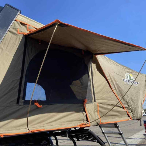 Tuff Stuff Overland Alpha Hard Top Side Open Tent Gray 4person Mounted View