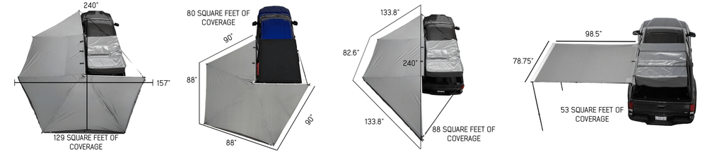 Overland Vehicle Systems 180 Awning With Bracket Kit For Mid - High Roofline Vans Dimensions