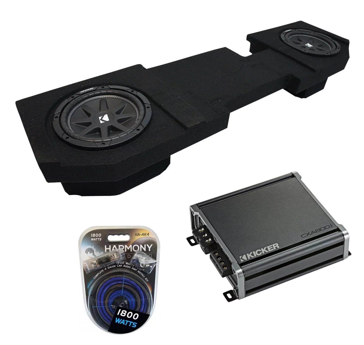 02-15 Fits Dodge Ram Quad or Crew Kicker Comp C10 Dual 10" Sub Box CXA800.1 Amp