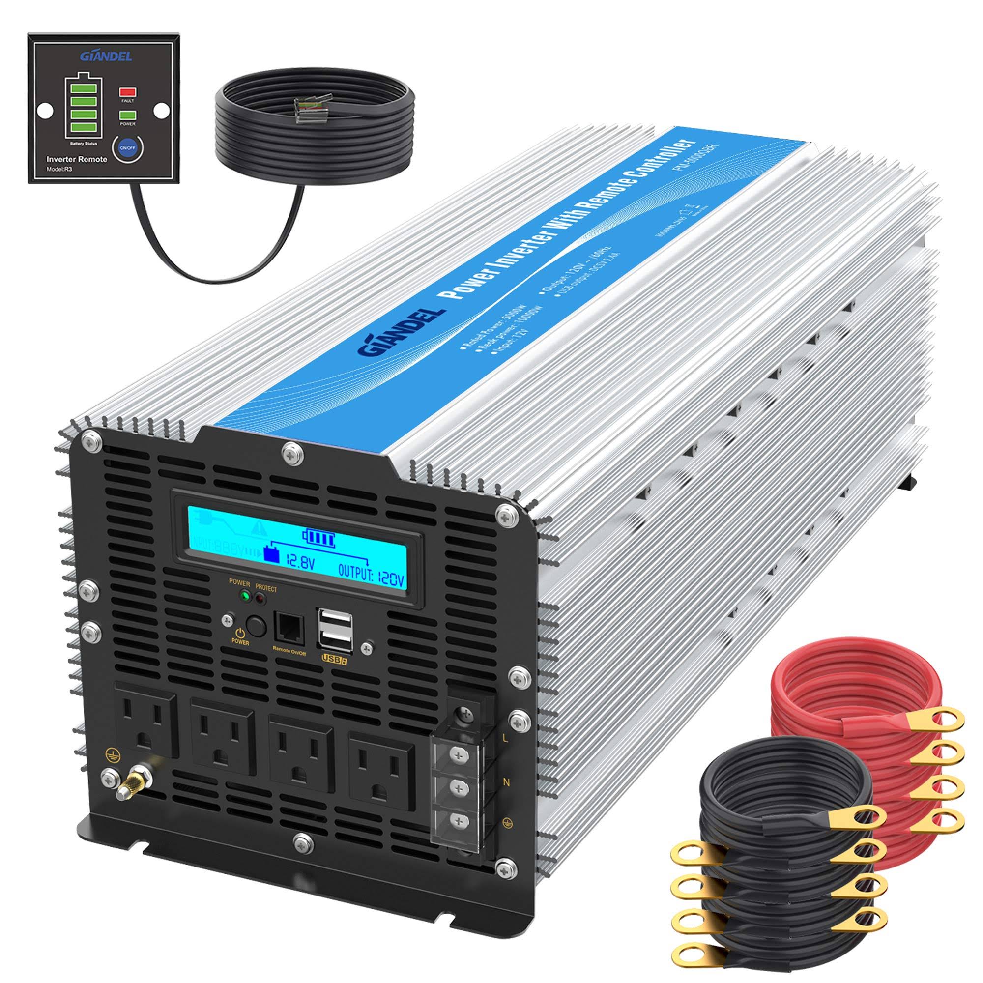 5000watt Heavy Duty Modified Sine Wave Power Inverter Dc 12volt To Ac 120volt With Lcd Display 4 Ac Sockets Dual Usb Ports & Remote Control For