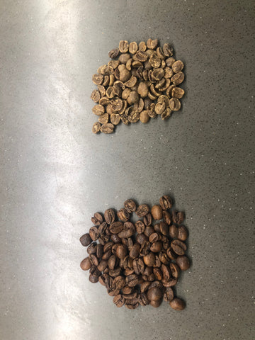 Decaf green and roasted beans
