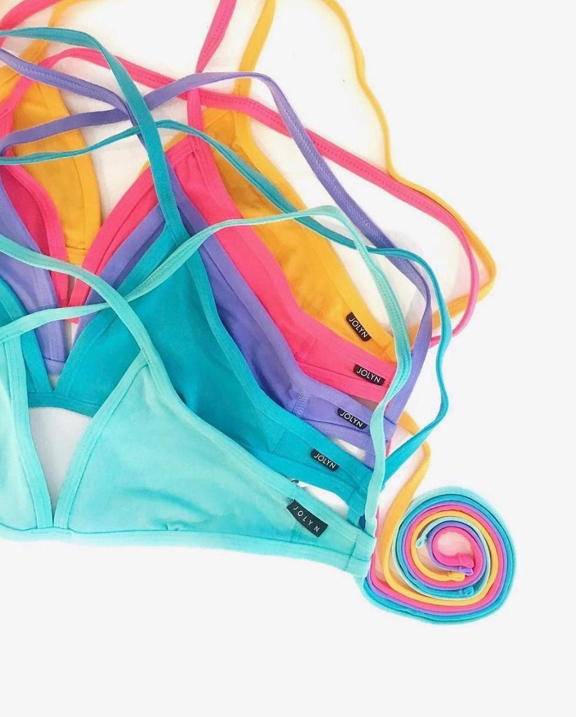 Colorful bikini tops from JOLYN