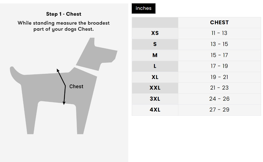 dog harness size chart