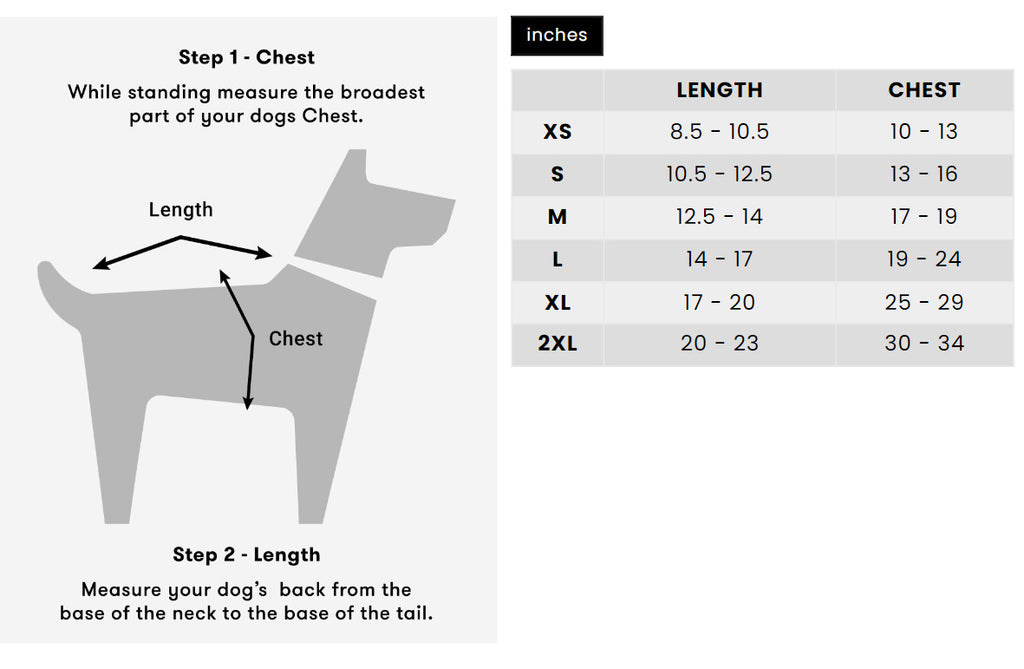 dog pajama size chart