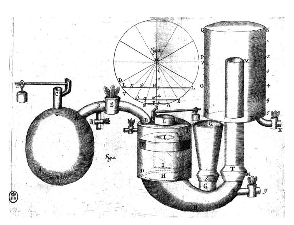 Esquema de la máquina de vapor de Denis Papin