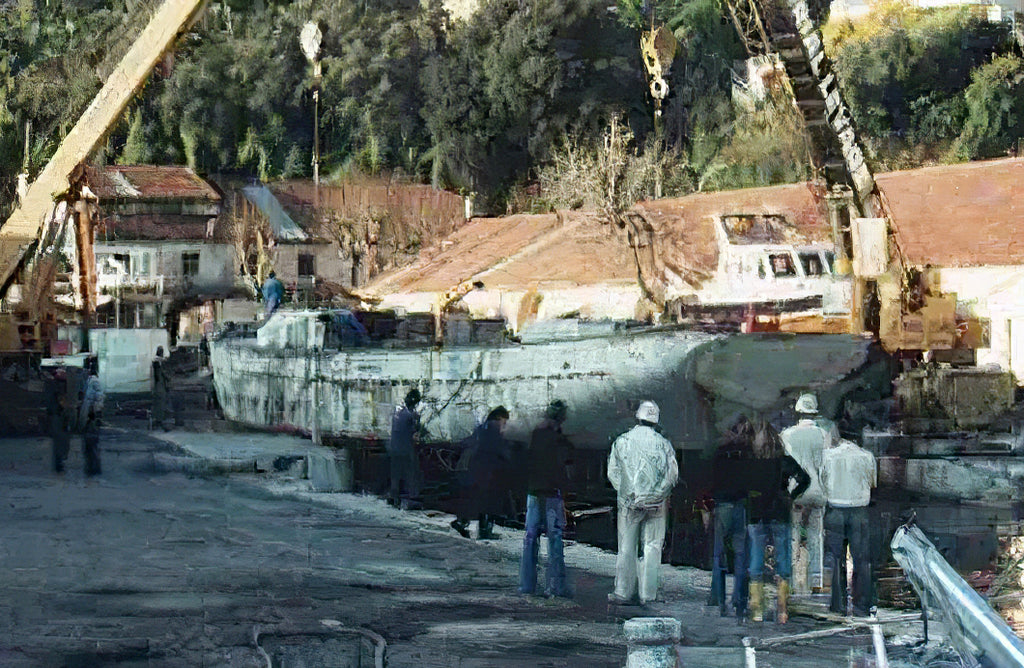 Reflotando el «Zaca» en los astilleros Voisin de Villefranche Sur Mer