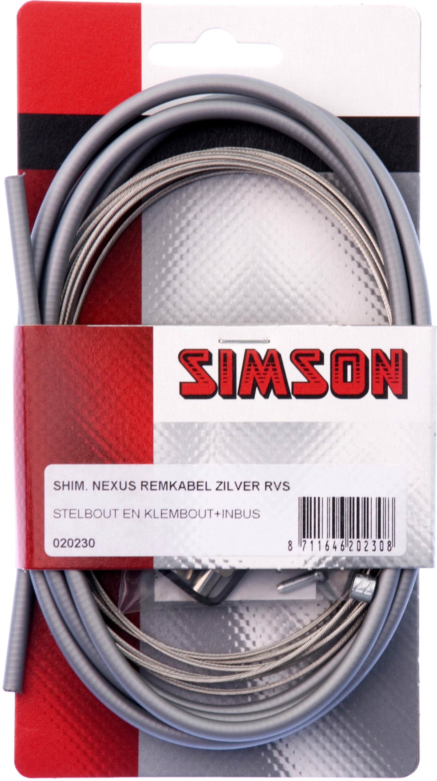 Billede af Simson Nexus Remkabelsæt Komplet Rustfrit Stål til Shimano Nexus Rollerbrake - Grå