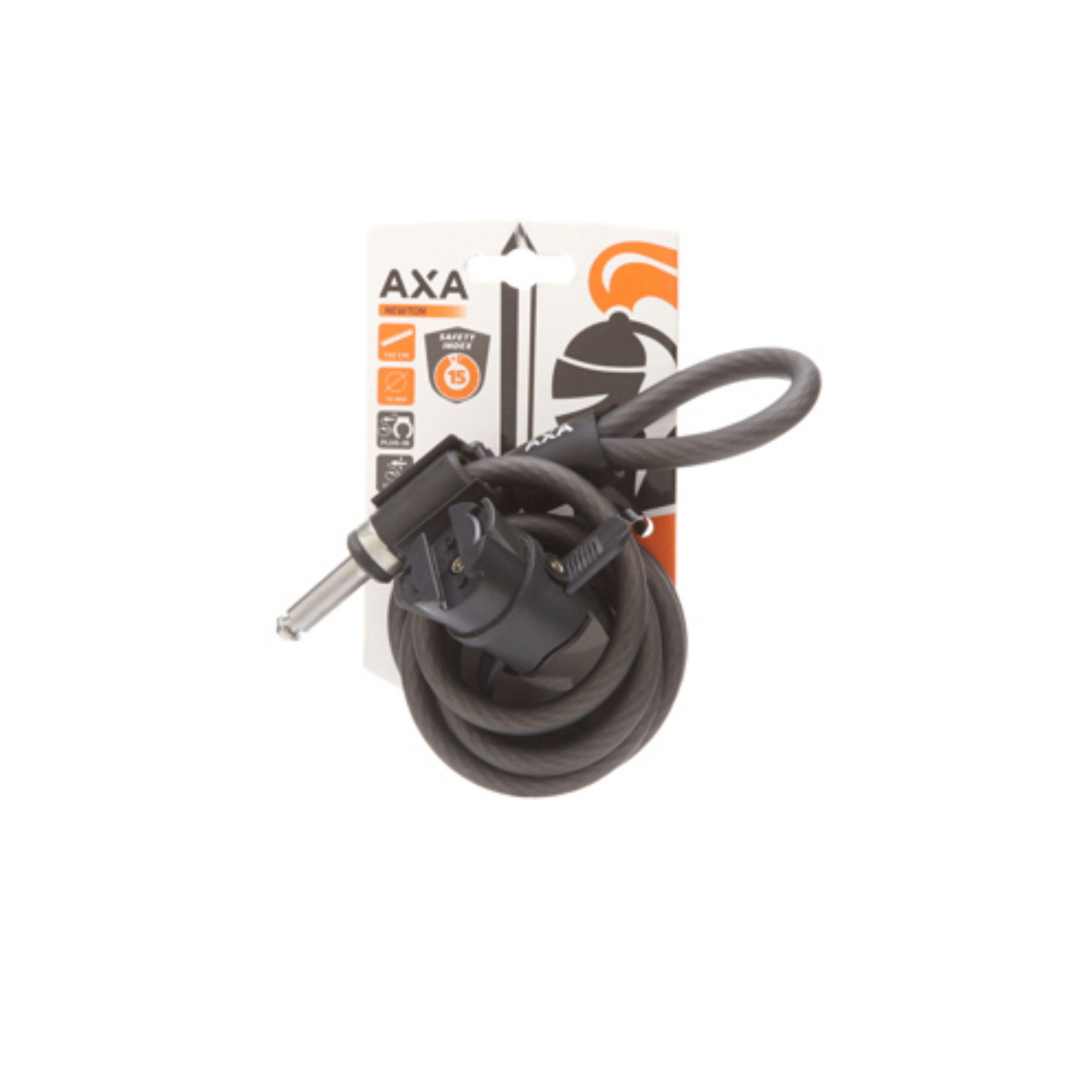 Se AXA Newton PI 180/10 - Plug in kabel til Fusion, Defender, Solid Plus og Victory - 180 cm hos Cykelsadlen.DK