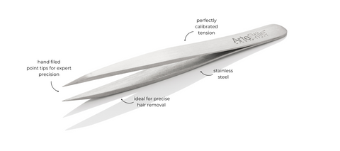 A pair of silver point tip tweezers.