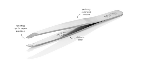 Classic brushed stainless steel, slant tip tweezers