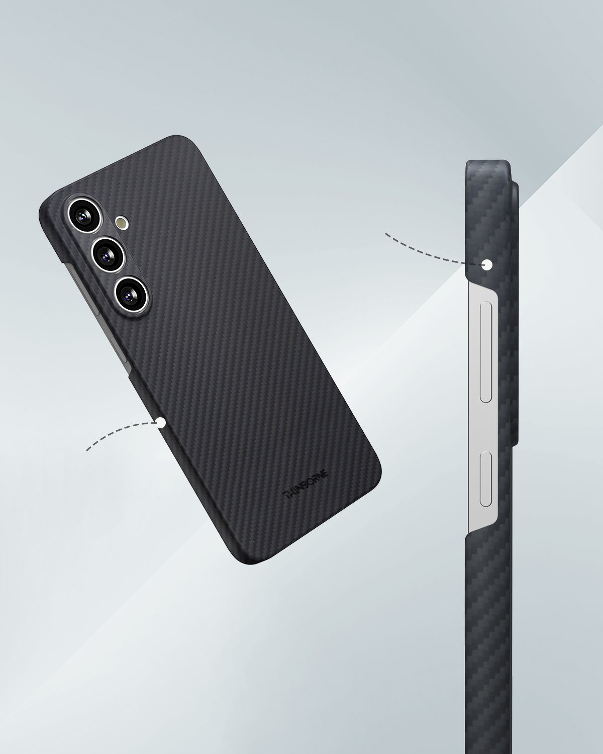 light weight and very thin aramid fiber galaxy s24 case held by a hand