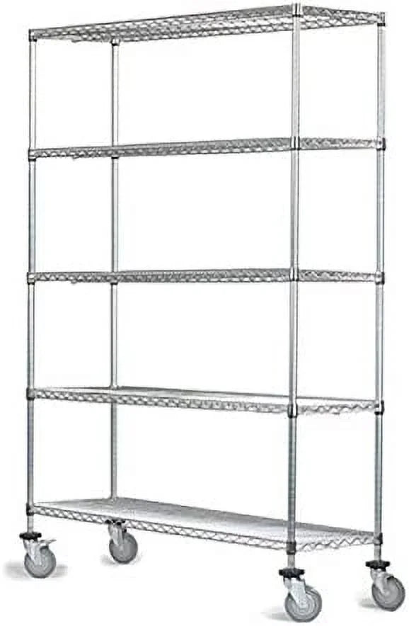 18" Deep x 30" Wide x 92" High 5 Tier Gray Wire Shelf Truck with 1200 lb Capacity
