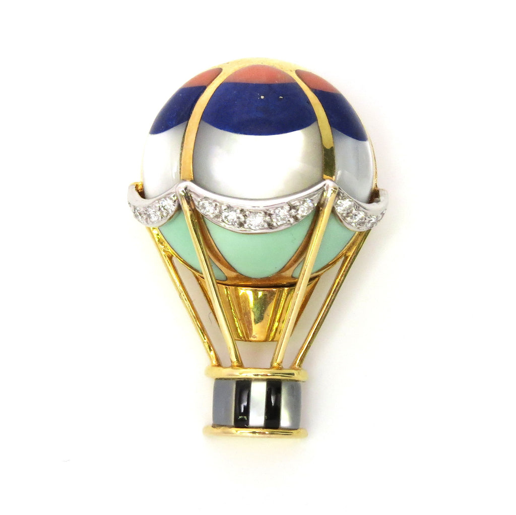 Asch Grossbardt Gold Diamond Gemstone Hot Air Balloon Brooch Pin ...