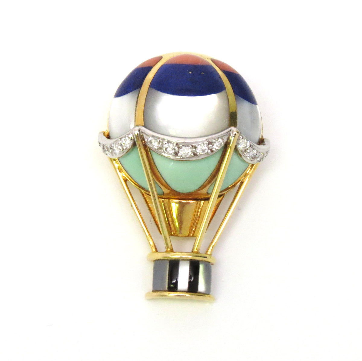 Asch Grossbardt Gold Diamond Gemstone Hot Air Balloon Brooch Pin ...