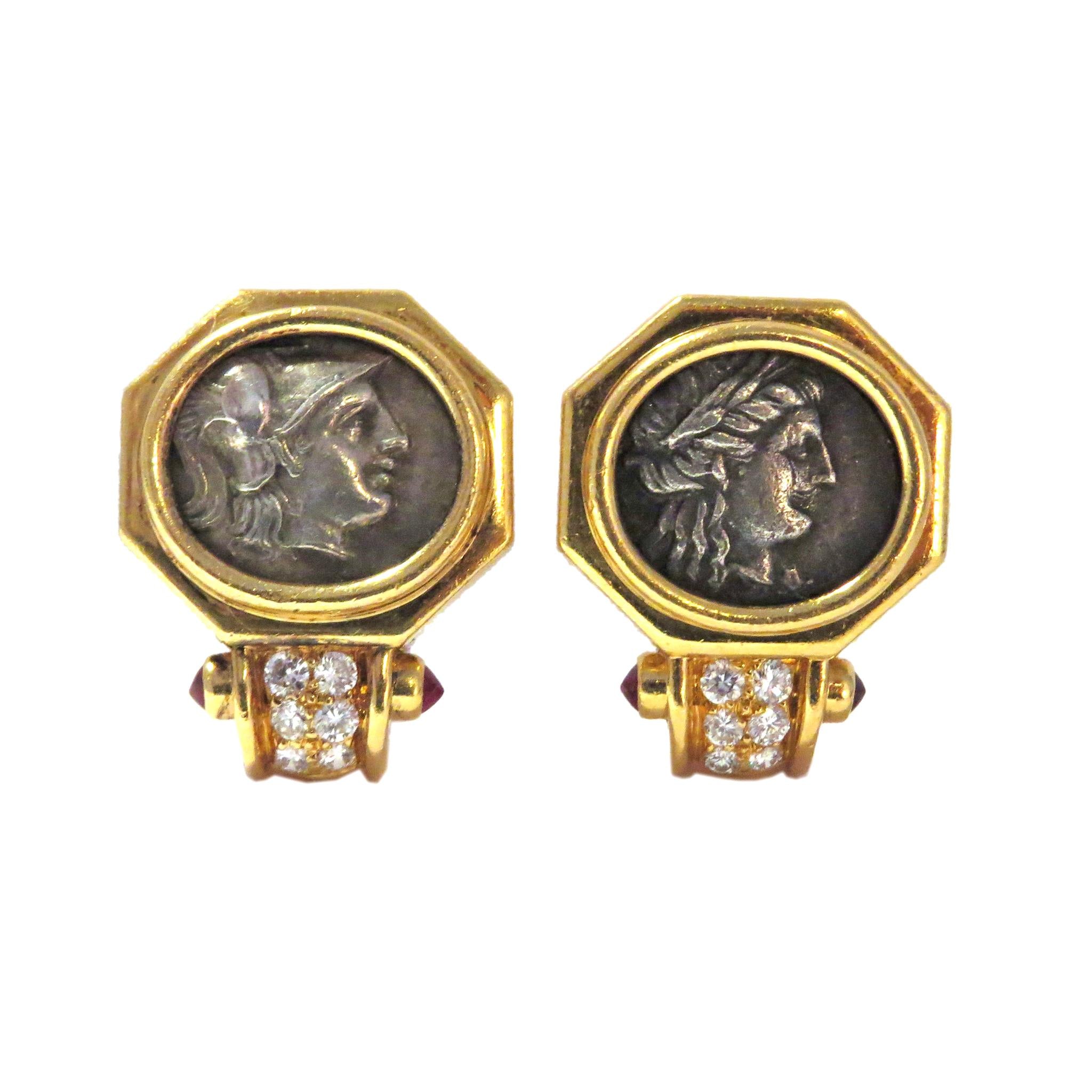 Bulgari Monete Coin Ruby Diamond Gold Earrings – Stanley Michael  Distinguished Jewels