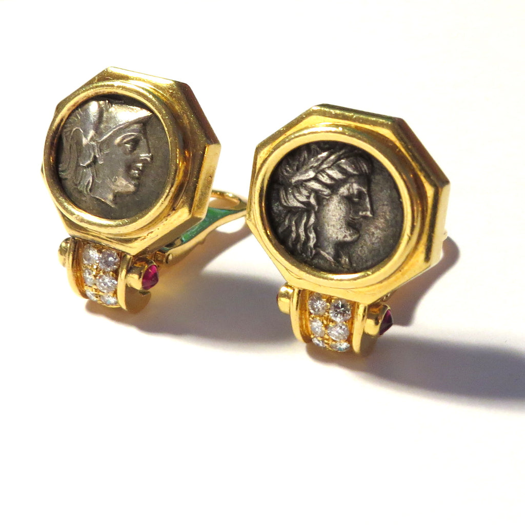 Bulgari Monete Coin Ruby Diamond Gold Earrings – Stanley Michael  Distinguished Jewels