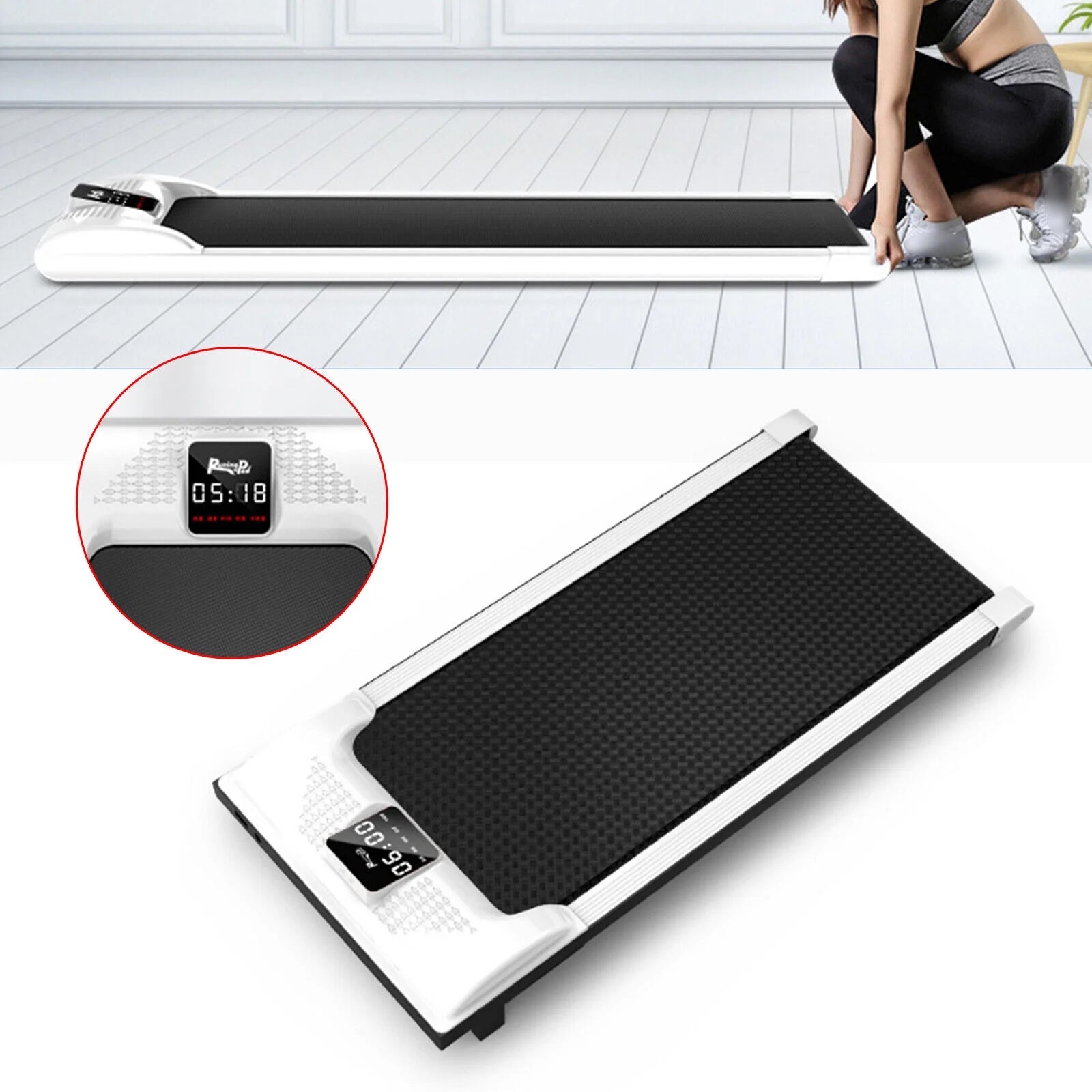 1-6KM/Hour HD Display Portable Electric Treadmill Under Desk Walking Pad Home Office Fitness Exercise 0.65HP 100kg/220lbs
