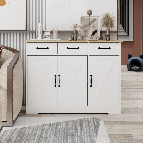 Smart FENDEE Farmhouse Sideboard Buffet with 3 Drawers and Shelf for Kitchen