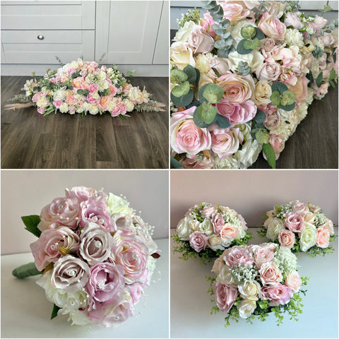 wedding flowers, artificial flower arrangement, bride, bouquet, wedding bouquet