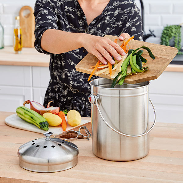 seau à compost en inox 5 l avec filtres à charbon mathon