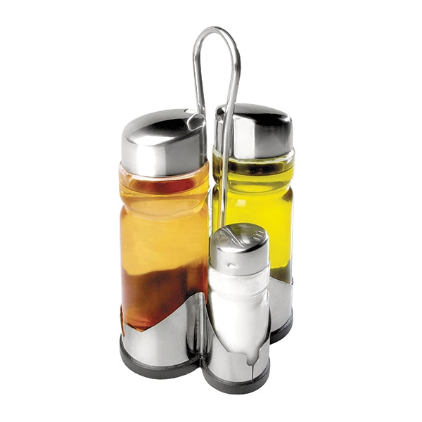 set vinaigrier 4 pièces en verre et inox - huiles, vinaigre, sel et poivre ibili