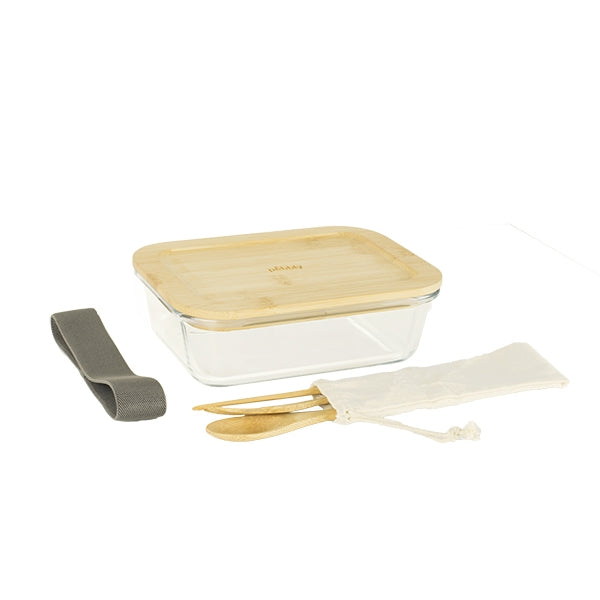 lunch box avec 3 couverts bambou pebbly