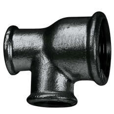 Picture of 1 inch x 3/4 inch x 1 inch Black Malleable Iron Tee, FIP x FIP x FIP