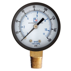 Picture of Blue Ribbon BR100D 0 to 160 psi 4 inch Dial 1/4 inch MNPT Lower Mount Utility Dry Non-Fillable Pressure Gauge