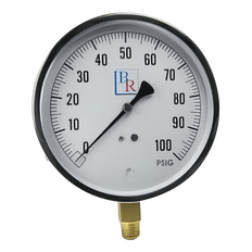 Picture of Blue Ribbon BR601D 0 to 100 psi 4.5 inch Dial 1/4 inch MNPT Lower Mount Contractor Pressure Gauge