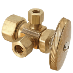 Picture of BrassCraft Compliant Brass Multi-Turn Dual Outlet Stop, 1/2 inch x 3/8 inch x 3/8 inch, FIP x OD Compression x OD Compression