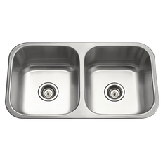 Picture of Hamat 32 inch x 18 inch 50/50 Double Bowl Kitchen Sink With Strainer, 18GA, Undermount, Stainless Steel