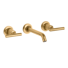 Picture of Kohler Purist Wall-Mount Bathroom Sink Faucet Trim with Lever Handles, 1.2 gpm, Vibrant Brushed Moderne Brass