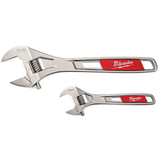 Picture of Milwaukee Wide Jaw Adjustable Wrench Set, 2 Pieces, 15/16 in Jaw Capacity, Metal, Chrome Plated