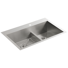 Picture of Kohler Vault Smart Divide Medium Double-Bowl 18 Guage Stainless Steel Top Mount/Undermount Kitchen Sink, 33 inch x 22 inch