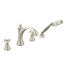 Picture of 2-Handle Deck Mount Diverter Roman Tub Faucet Trim with Built In Diverter Valve, 2 gpm, Brushed Nickel