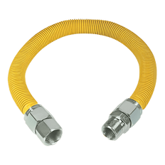 Picture of Mueller Stainless Steel Gas Connector, 1/2 inch MIP x 1/2 inch FIP x 18 inch Length, Yellow Epoxy Coated