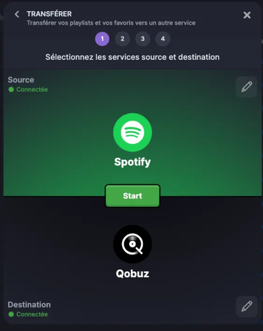 Capture d'écran Soundiiz : Transférer ses playlists