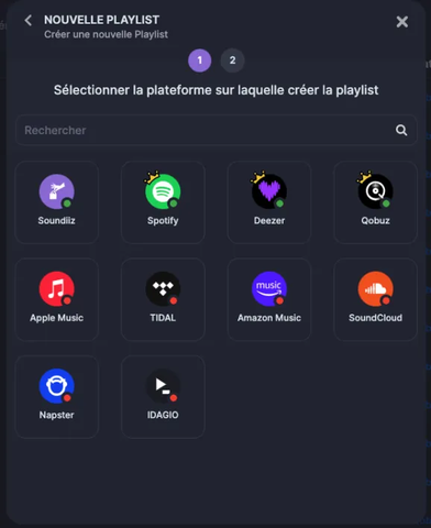 Capture d'écran Soundiiz : Créer des playlist directement dans l'application