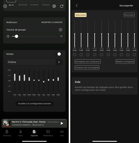 Capture d'écran de l'EQ d'Octavio sur l'application Octavio Virtuose