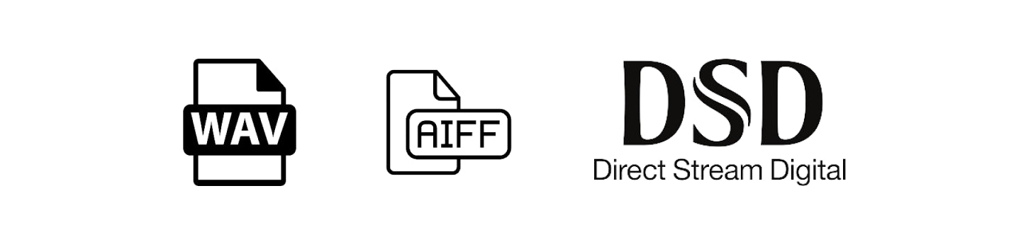 Logos formats fichiers non compressés : WAV, AIFF et DSD