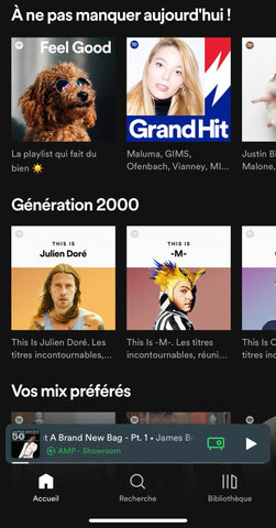 Capture d'écran de Spotify où l'on visualise l'icône de connexion aux appareils